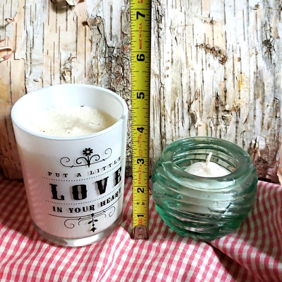 Candle bundle lot  votive green glass globe made Spain  + Fringe scented Rose - Picture 2 of 8